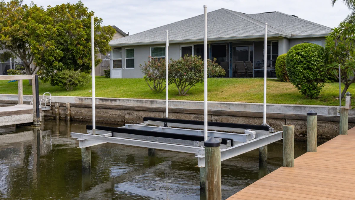 Finished boat lift repair on a Cape Coral waterfront dock